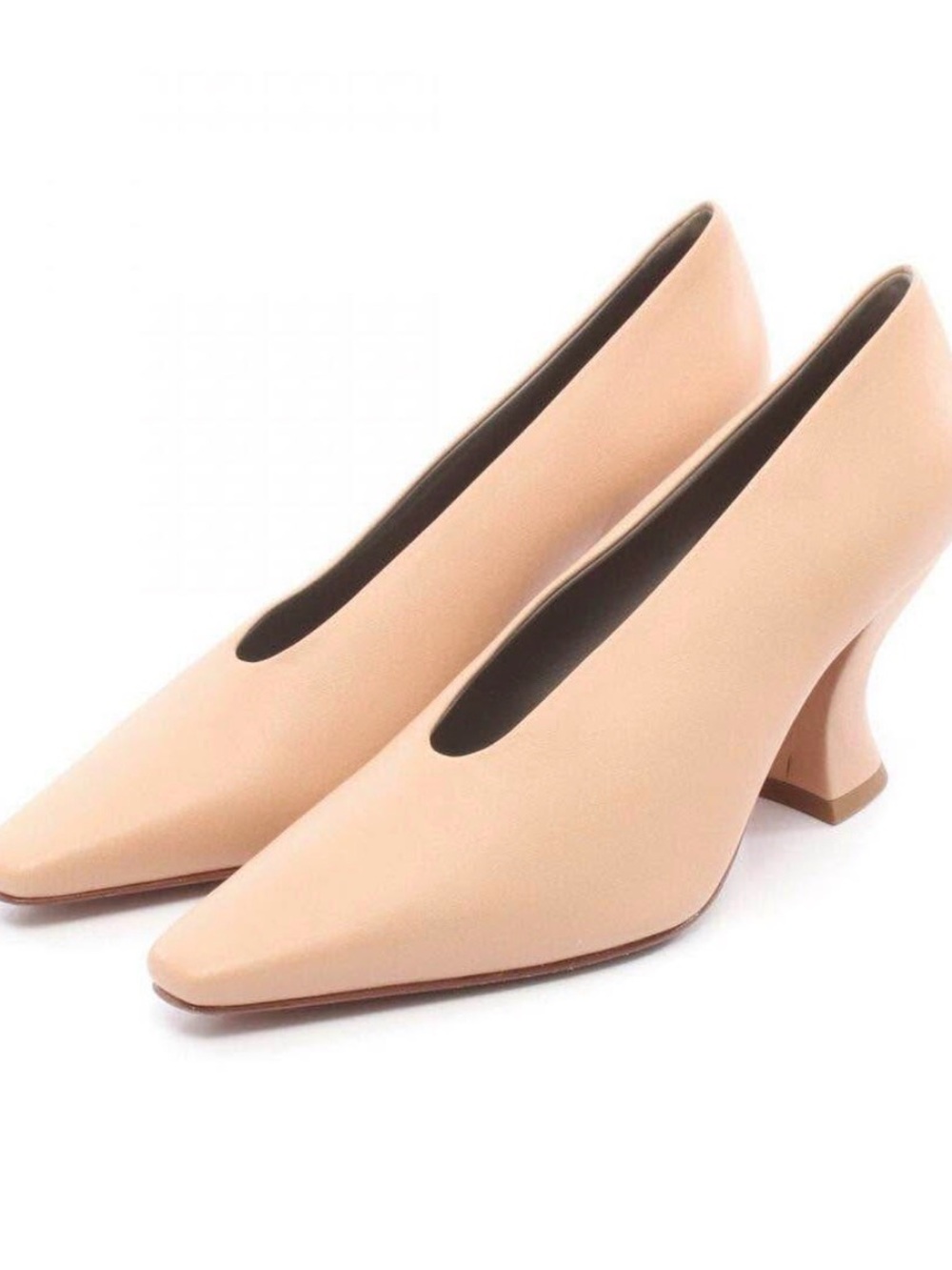 Bottega Veneta nude Leather Curved Block Heel Pumps
